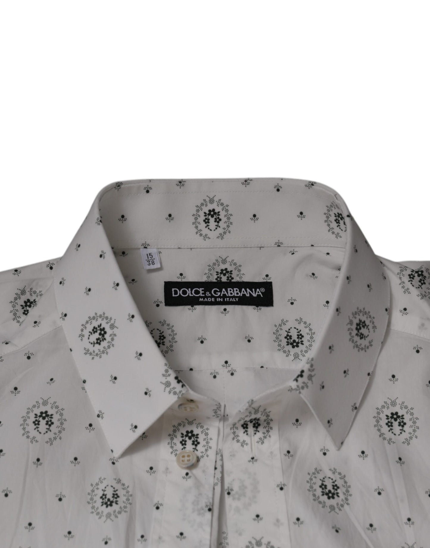 Chemise de ville homme à manches longues, coupe slim, en coton blanc imprimé de Dolce & Gabbana