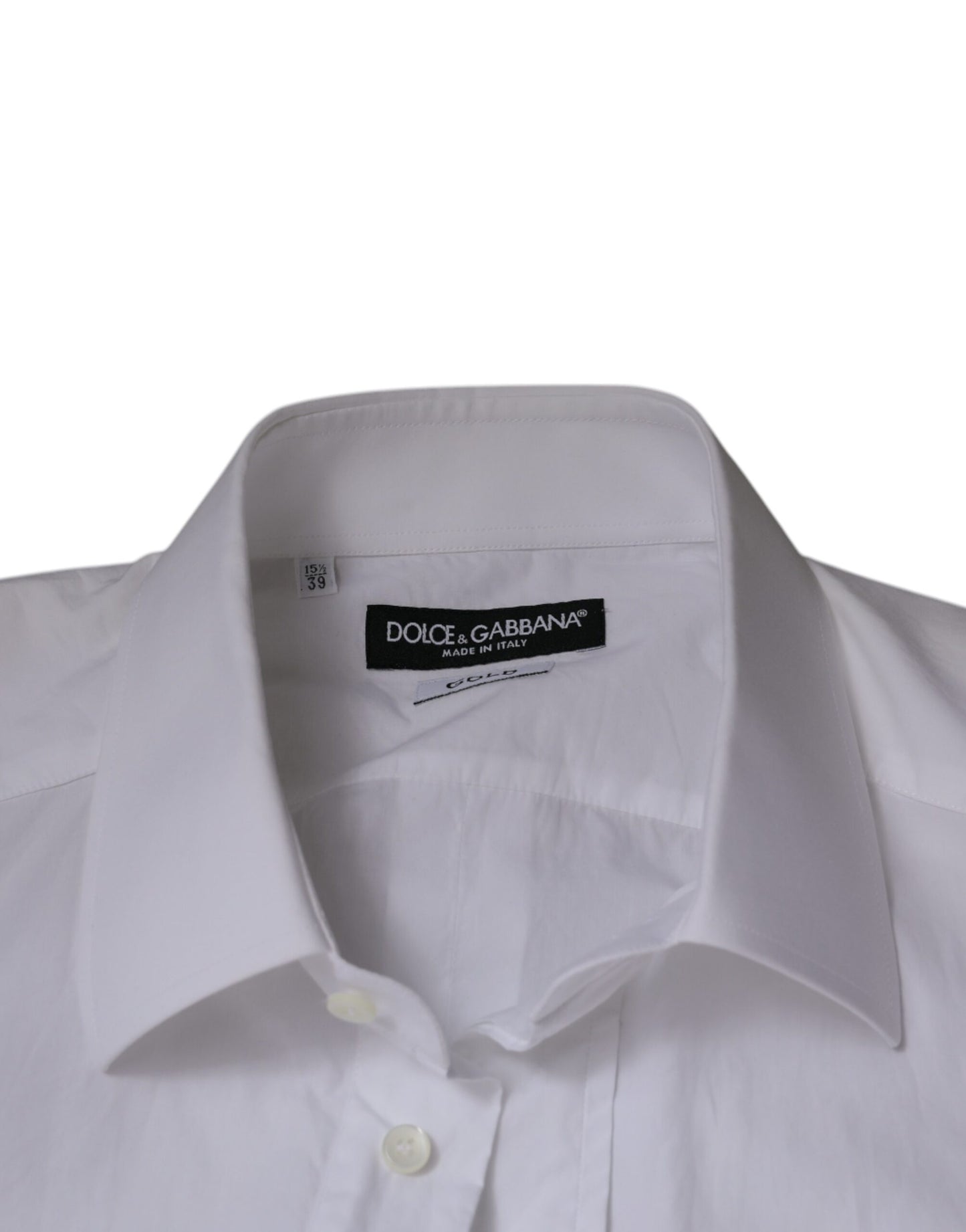 Chemise de ville homme Dolce & Gabbana, coton blanc, coupe slim, dorée.