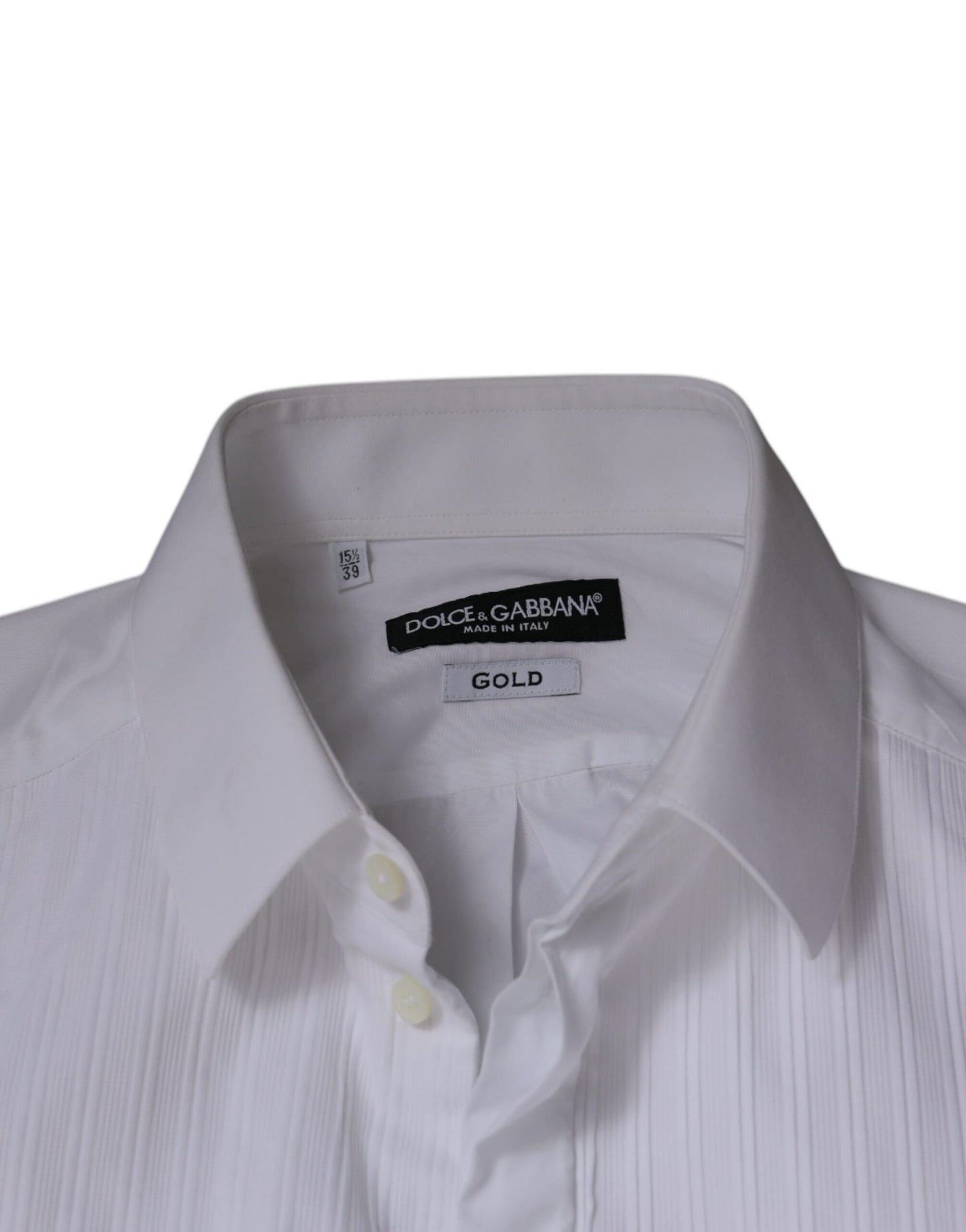 Chemise habillée pour homme en popeline de coton blanche à collet italien de Dolce & Gabbana, dorée.