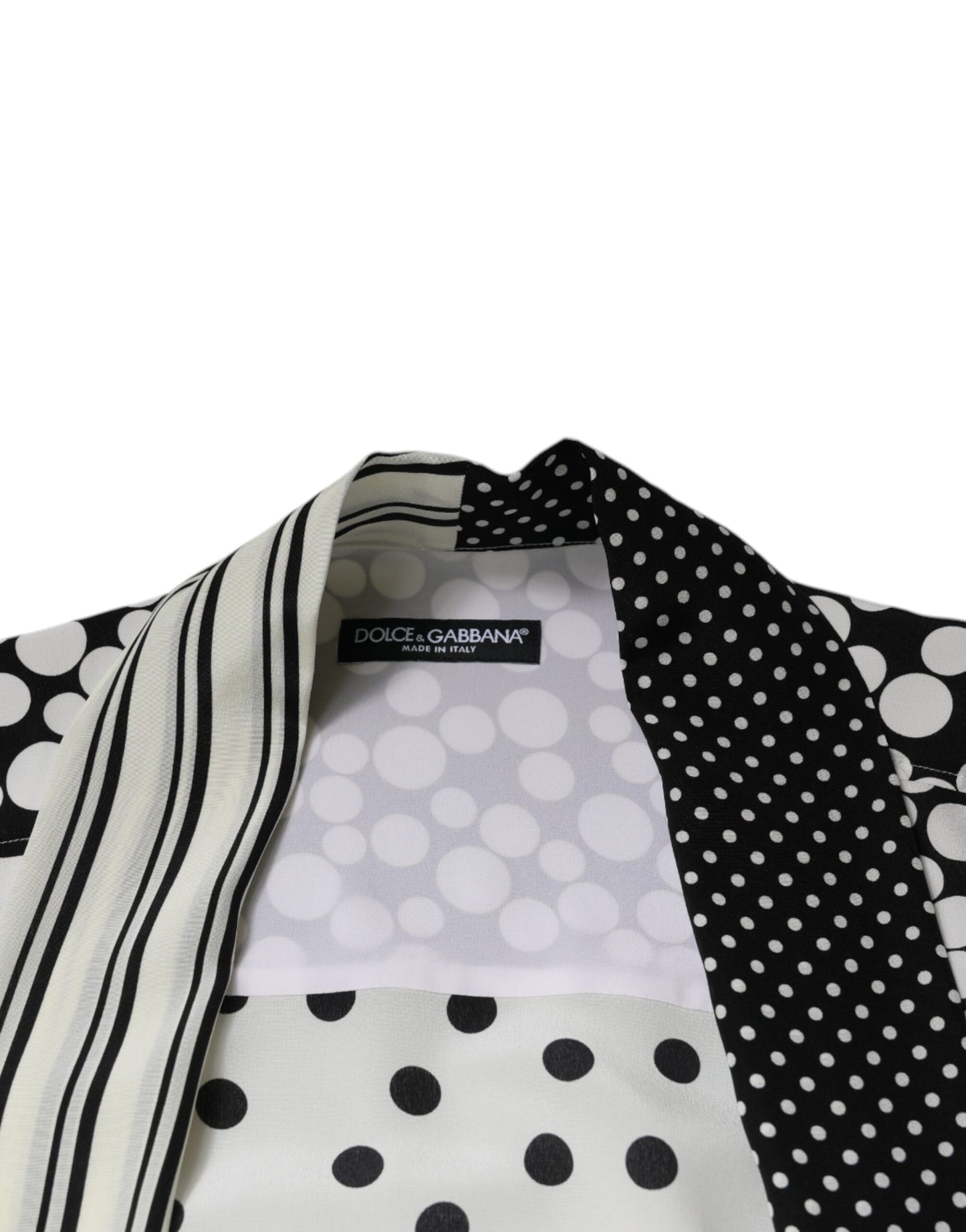Chemise homme décontractée en soie à pois noirs et blancs Dolce & Gabbana