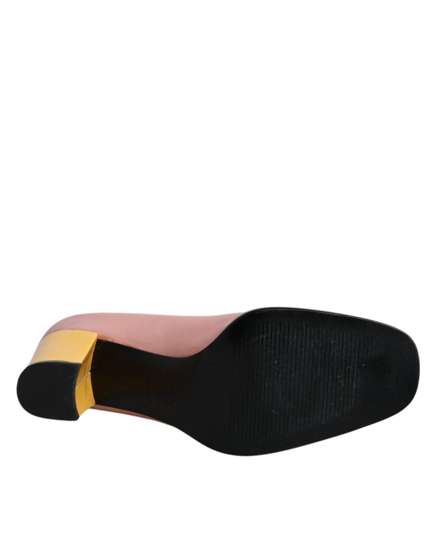 Dolce & Gabbana roze en gele leren pumps met blokhak.