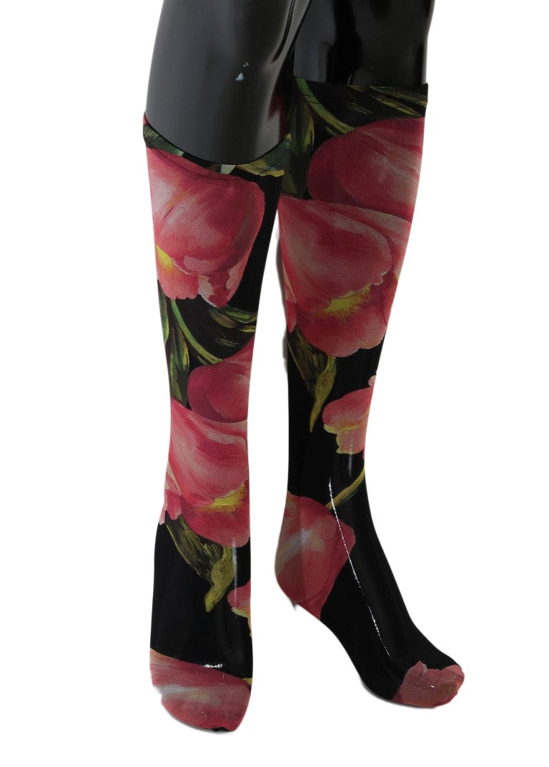 Chaussettes en nylon à motifs floraux multicolores et tulipes de Dolce & Gabbana