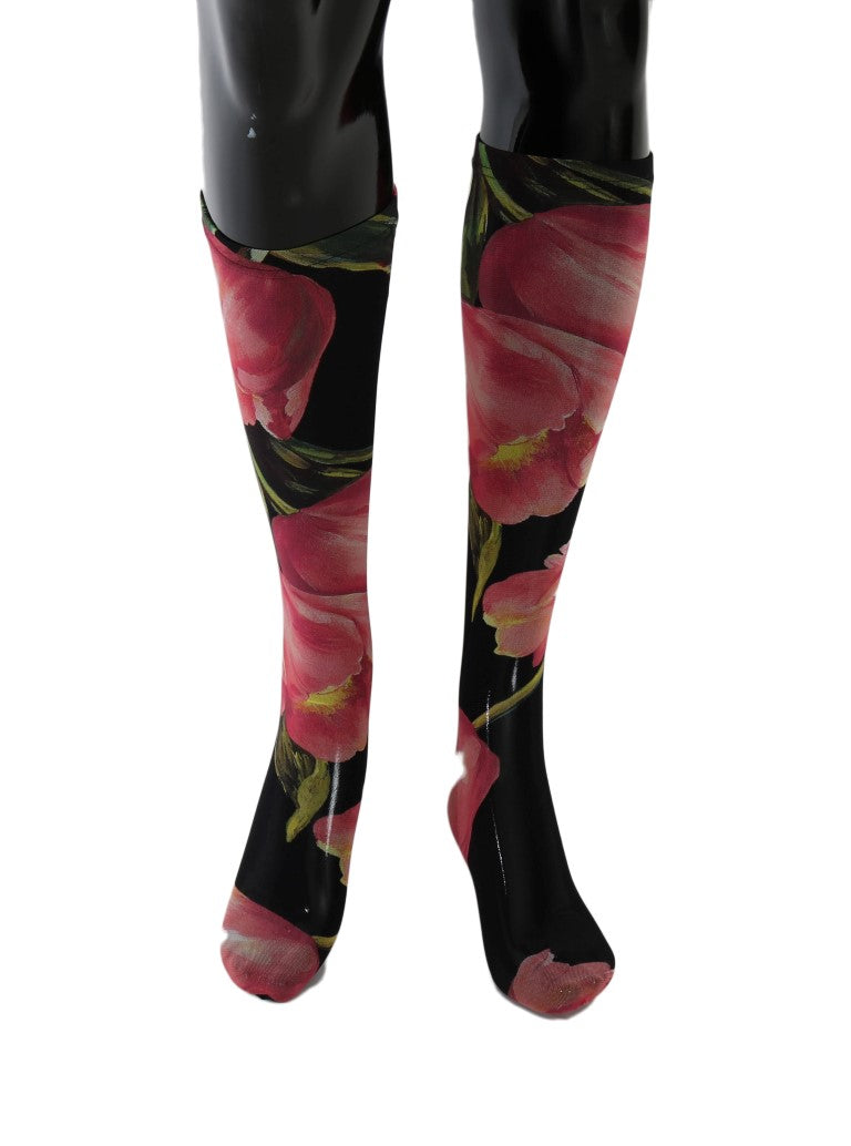 Chaussettes en nylon à motifs floraux multicolores et tulipes de Dolce & Gabbana