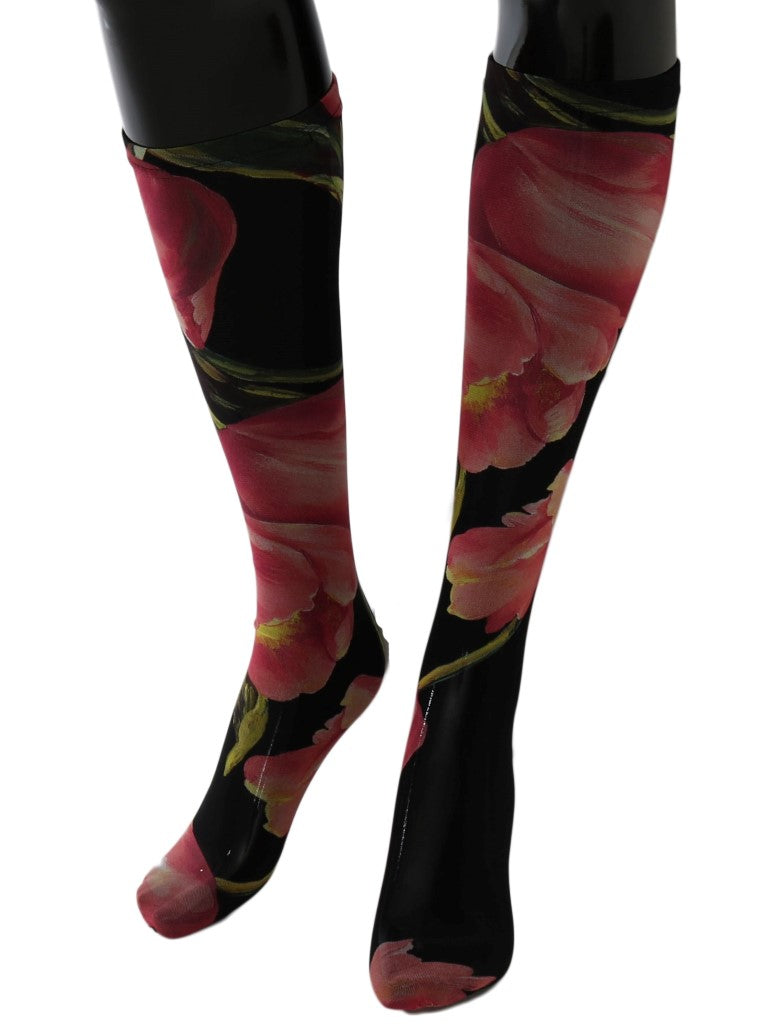 Chaussettes en nylon à motifs floraux multicolores et tulipes de Dolce & Gabbana
