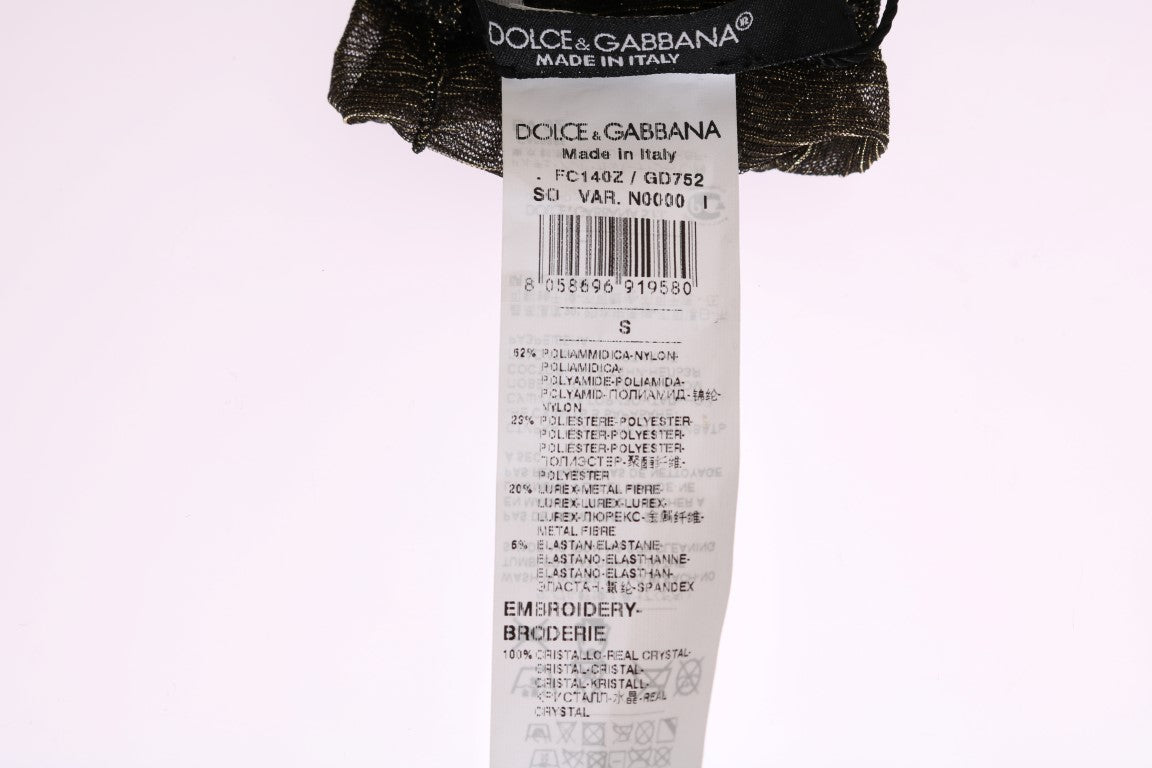 Chaussettes noires stretch à motifs floraux et cristaux transparents de Dolce & Gabbana