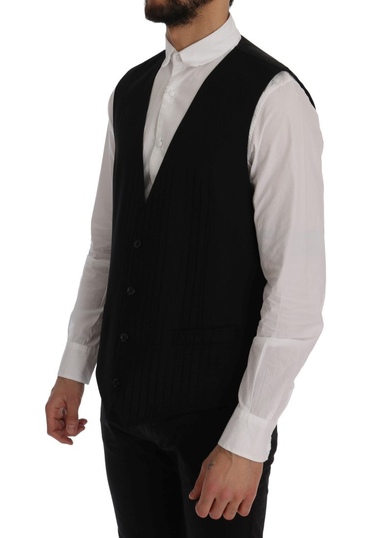 Gilet en laine extensible noir STAFF de Dolce & Gabbana