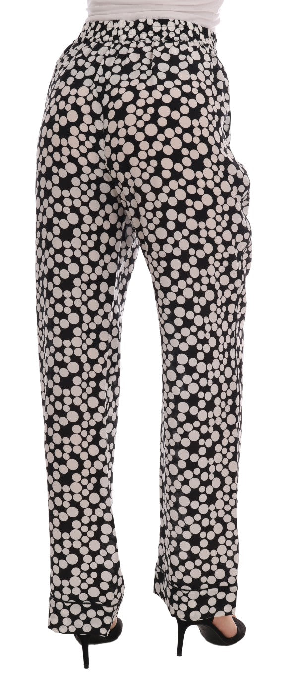 Pantalon en soie à pois noir et blanc Dolce & Gabbana