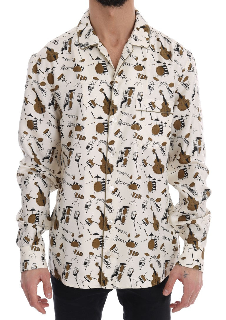 Dolce & Gabbana wit zijden overhemd met JAZZ-motief