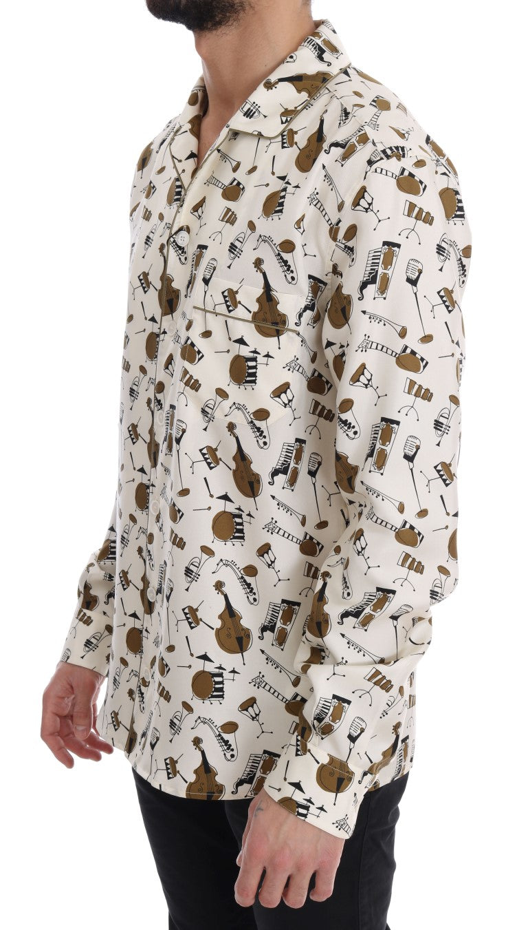 Dolce & Gabbana wit zijden overhemd met JAZZ-motief