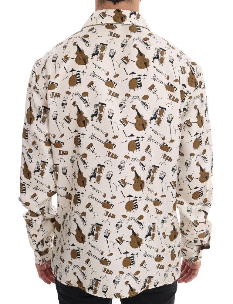 Dolce & Gabbana wit zijden overhemd met JAZZ-motief