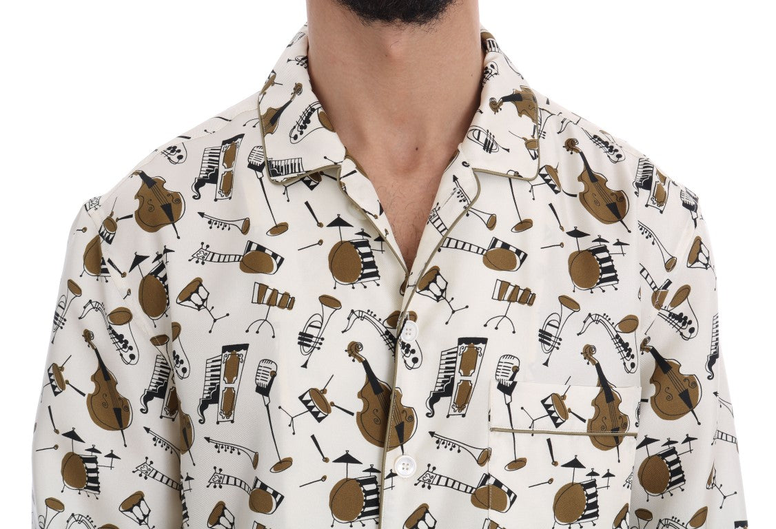 Dolce & Gabbana wit zijden overhemd met JAZZ-motief