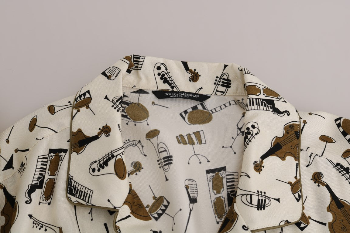 Dolce & Gabbana wit zijden overhemd met JAZZ-motief