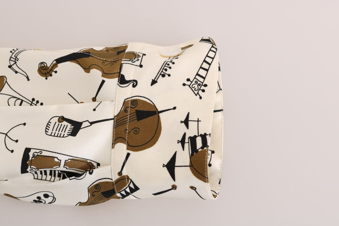Dolce & Gabbana wit zijden overhemd met JAZZ-motief