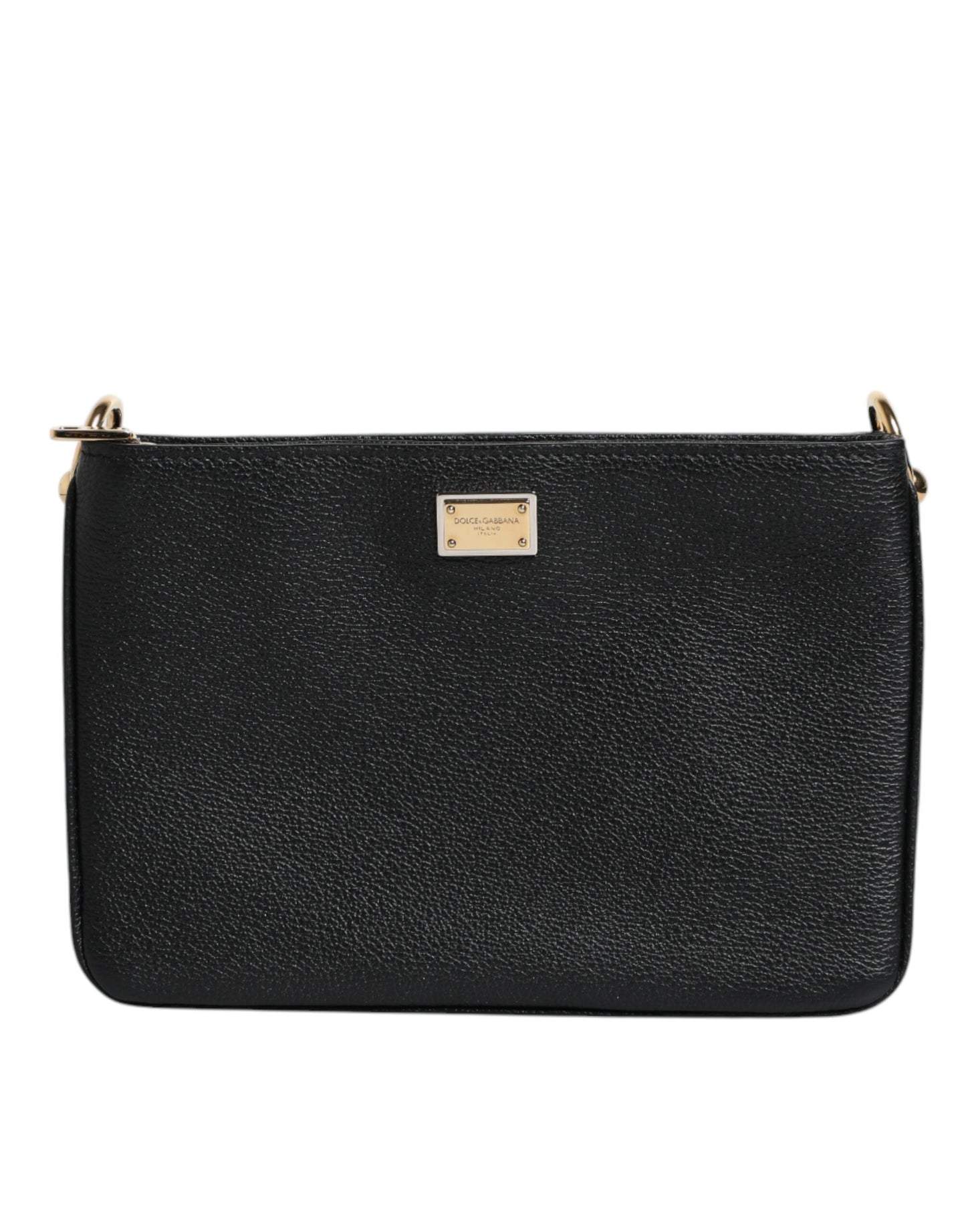 Pochette Dolce & Gabbana en cuir grainé noir avec plaque logo