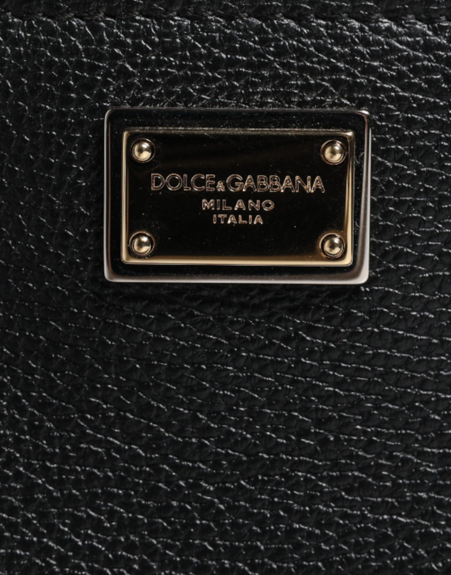 Pochette Dolce & Gabbana en cuir grainé noir avec plaque logo