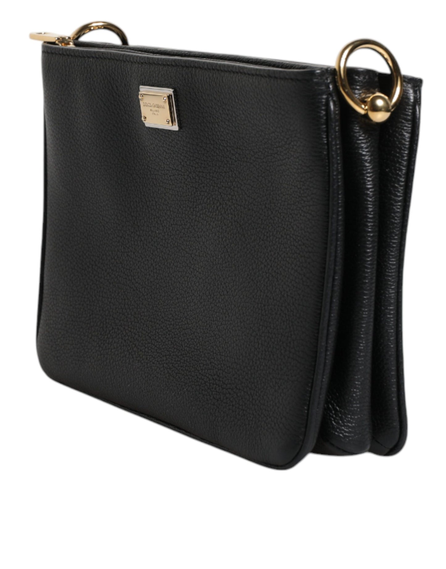 Pochette Dolce & Gabbana en cuir grainé noir avec plaque logo