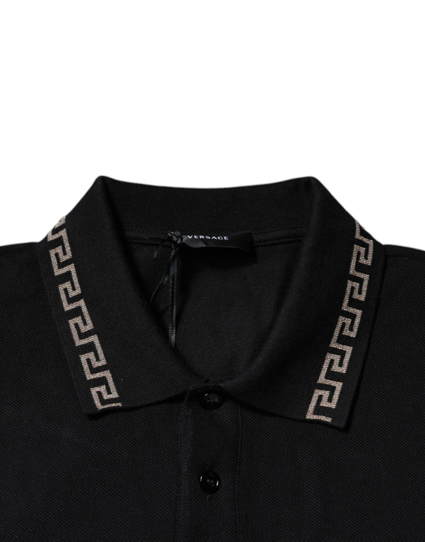 T-shirt polo à manches courtes en viscose noire avec col, Versace.