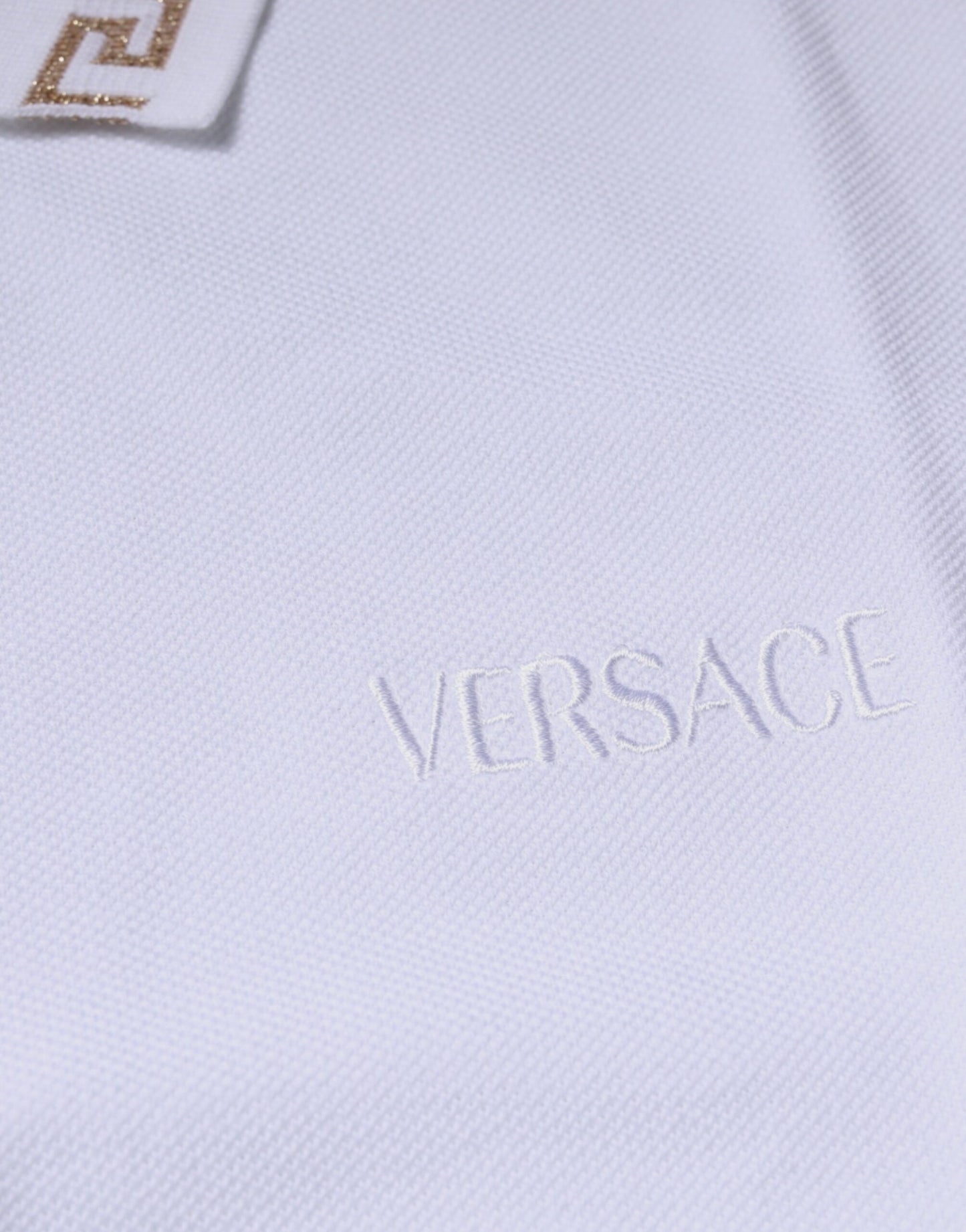 Wit viscose polo shirt met kraag voor heren van Versace, korte mouwen.