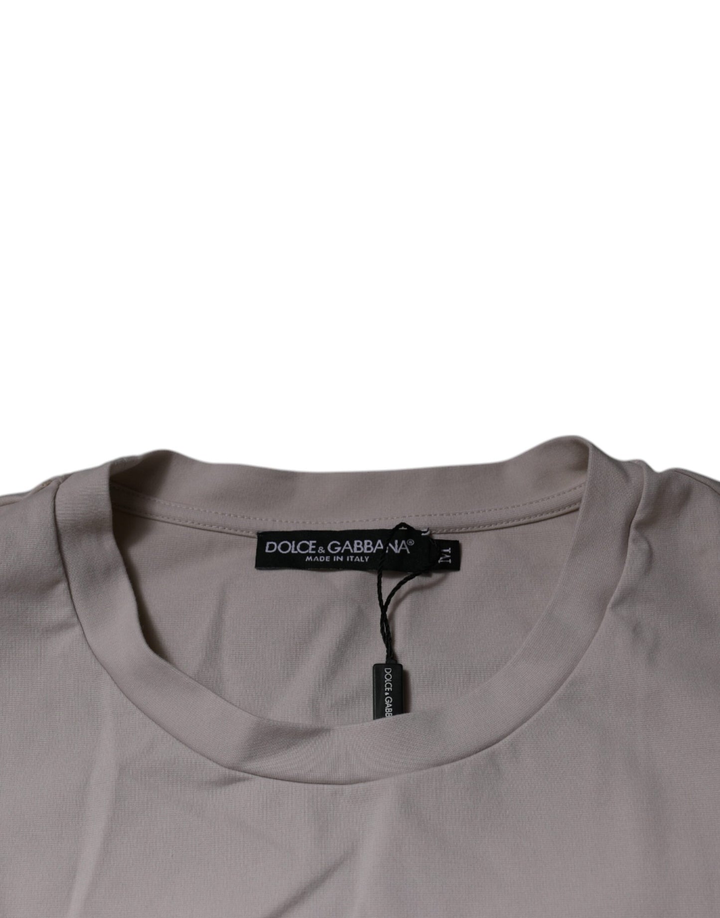 T-shirt à manches courtes à col rond beige avec logo DG de Dolce & Gabbana