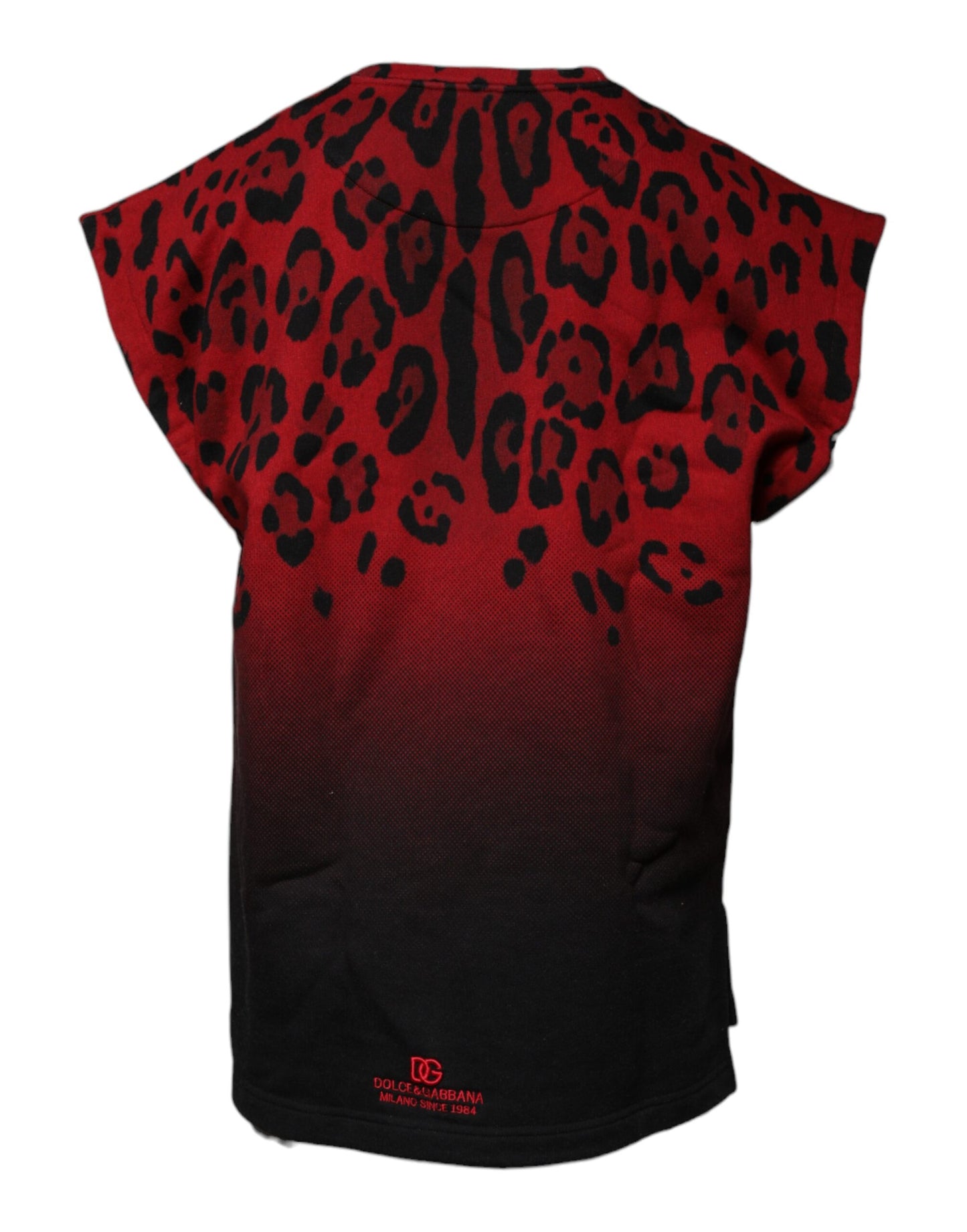 T-shirt sans manches en coton à imprimé léopard rouge de Dolce & Gabbana
