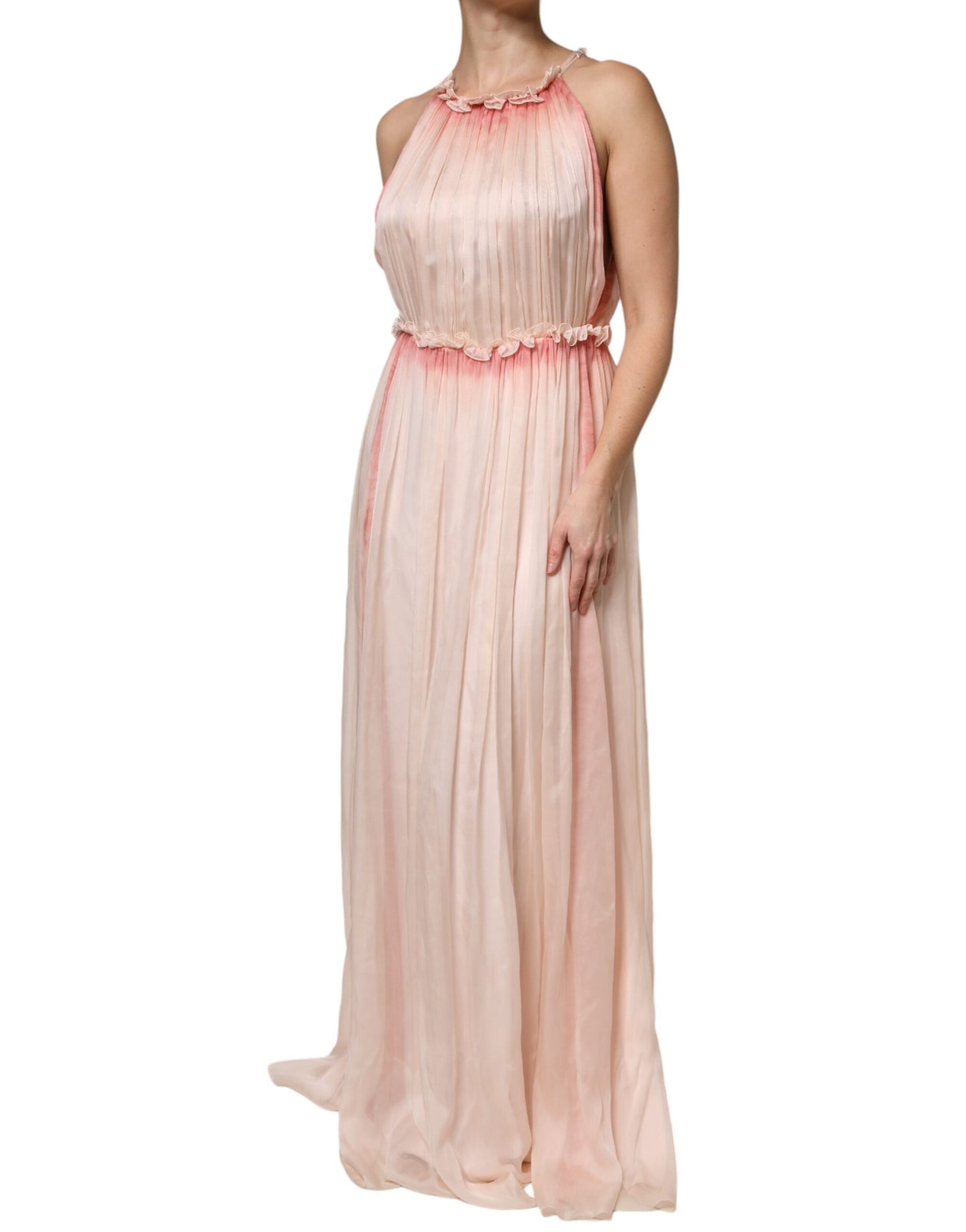 Robe maxi trapèze plissée rose sans manches d'Alberta Ferretti