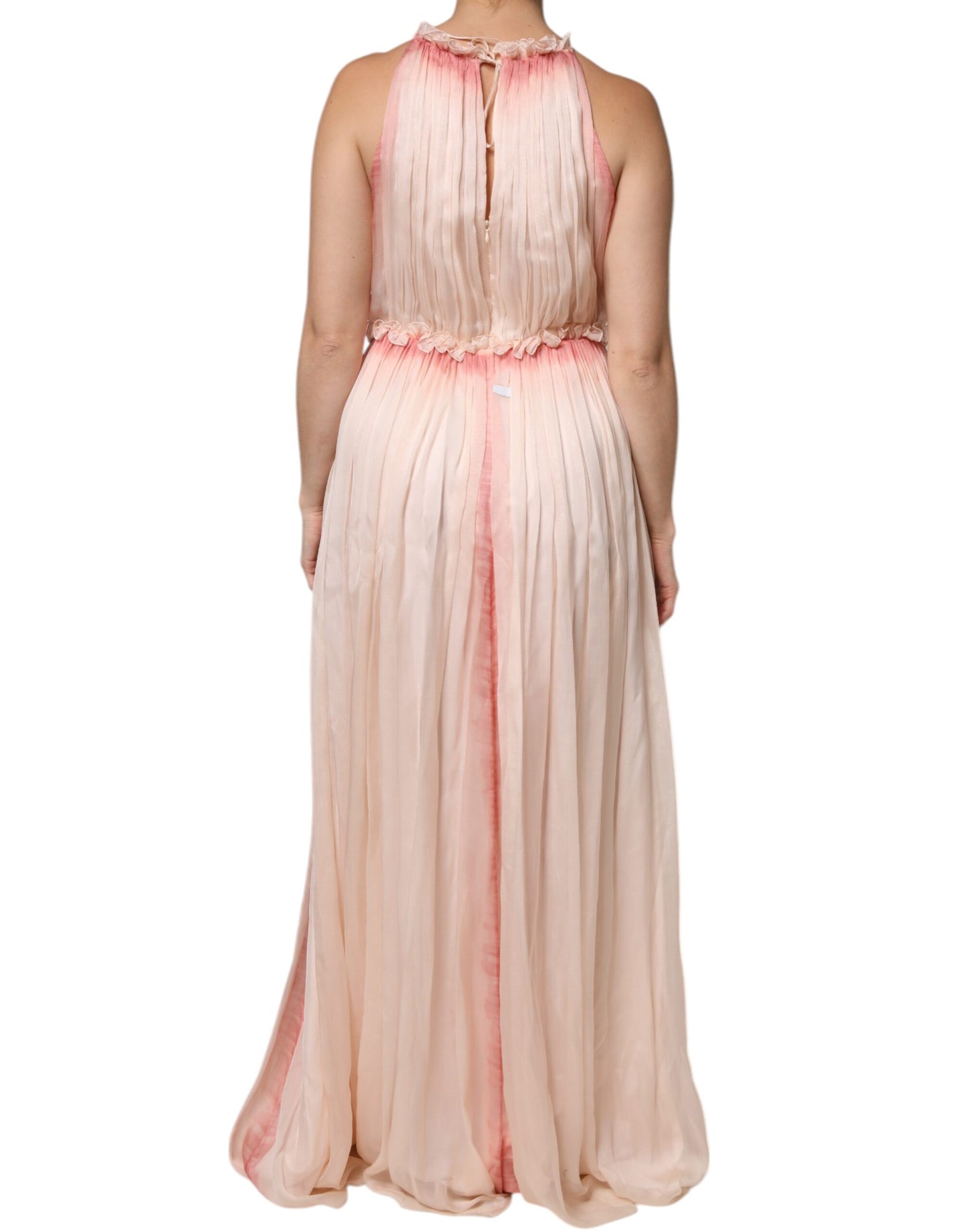 Robe maxi trapèze plissée rose sans manches d'Alberta Ferretti
