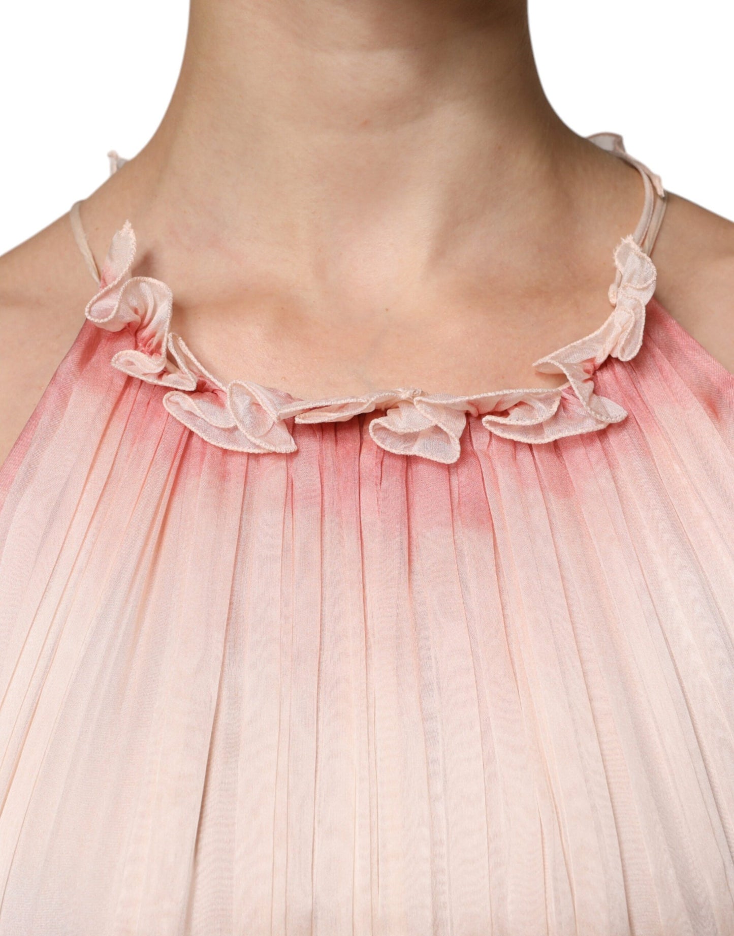 Robe maxi trapèze plissée rose sans manches d'Alberta Ferretti