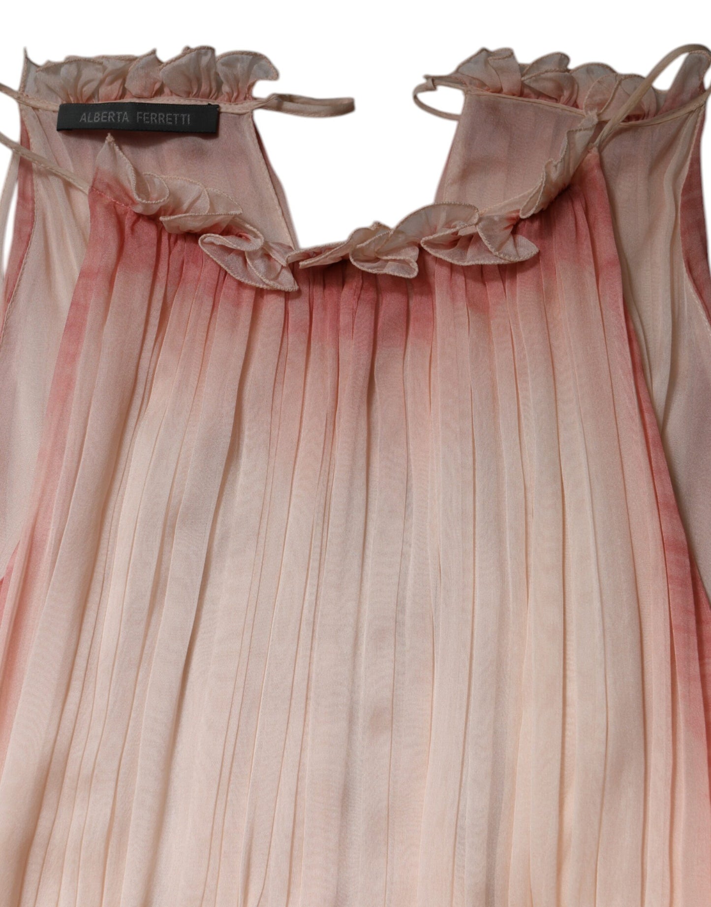 Robe maxi trapèze plissée rose sans manches d'Alberta Ferretti