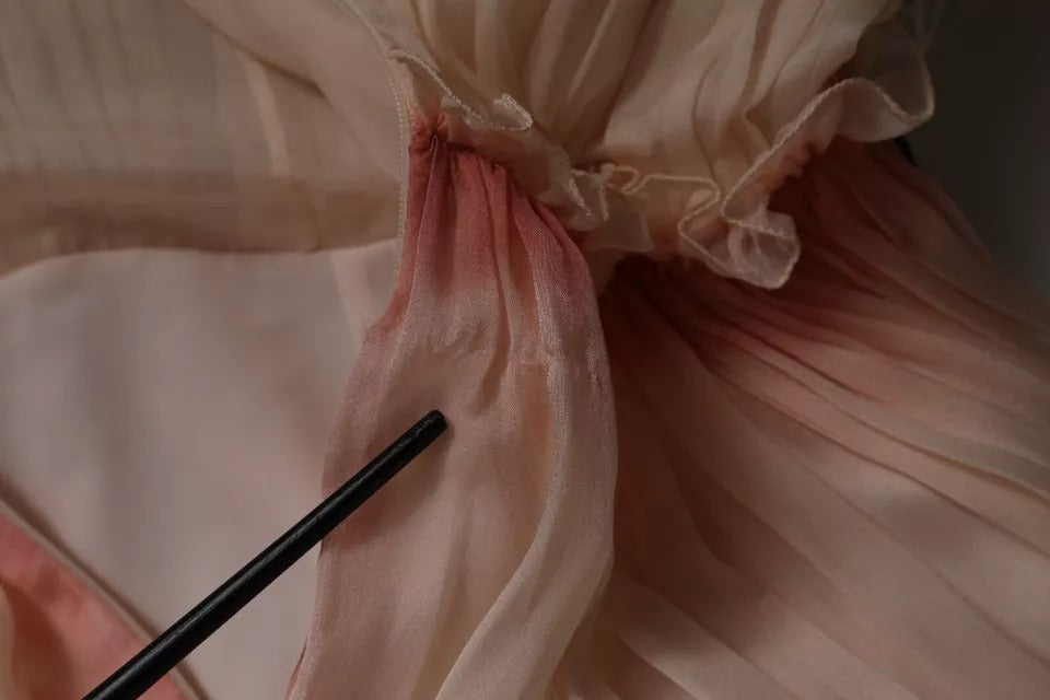 Robe maxi trapèze plissée rose sans manches d'Alberta Ferretti