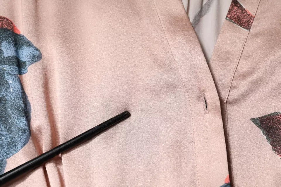 L'Autre Chose Roze Zijden Bloemenprint A-lijn Midi Jurk met Lange Mouwen