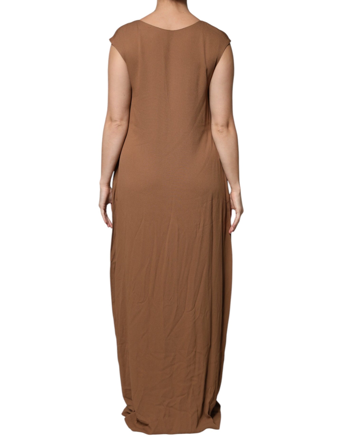 Robe longue maxi A-line marron sans manches et à décolleté V profond de Fabiana Filippi