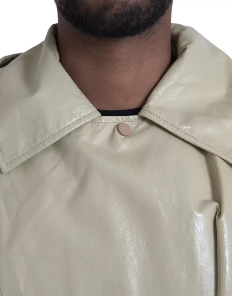 Manteau-trencher en cuir d'agneau beige de Bottega Veneta