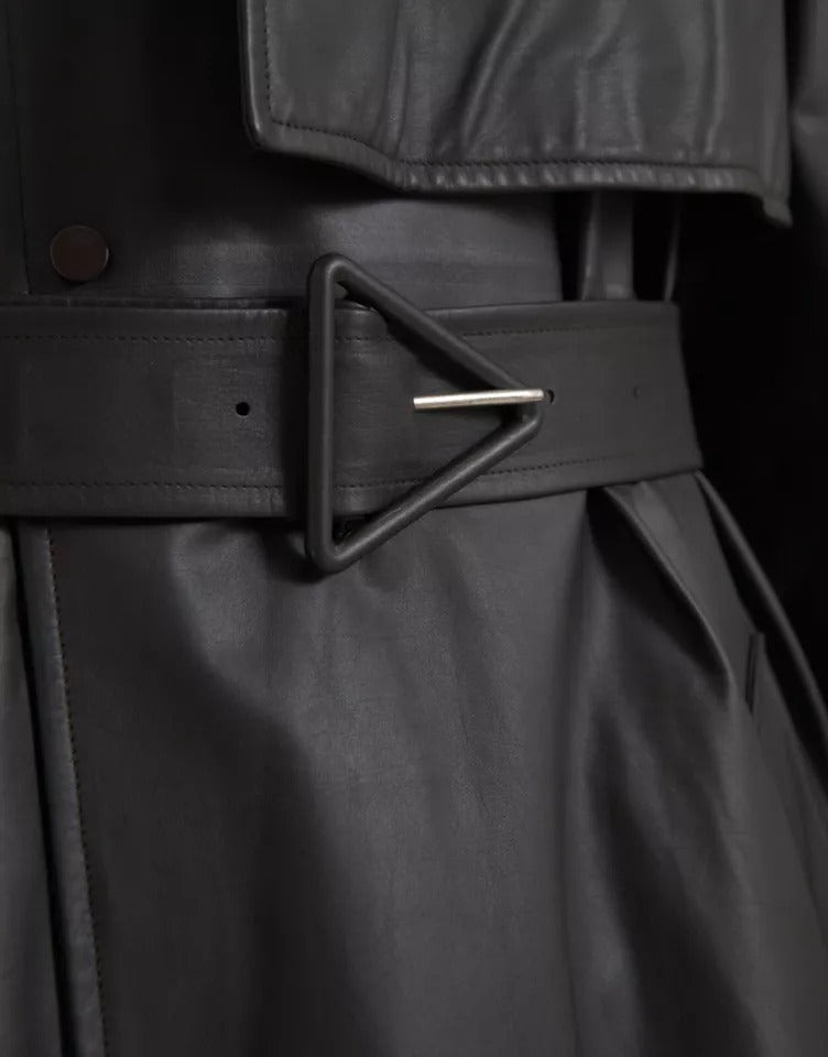 Bottega Veneta zwarte leren, waterdichte trenchcoatjas voor heren