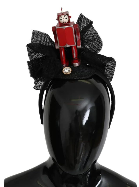 Dolce & Gabbana Rode Zwarte Robot Helder Kristal Hoofdband Tiara Diadeem