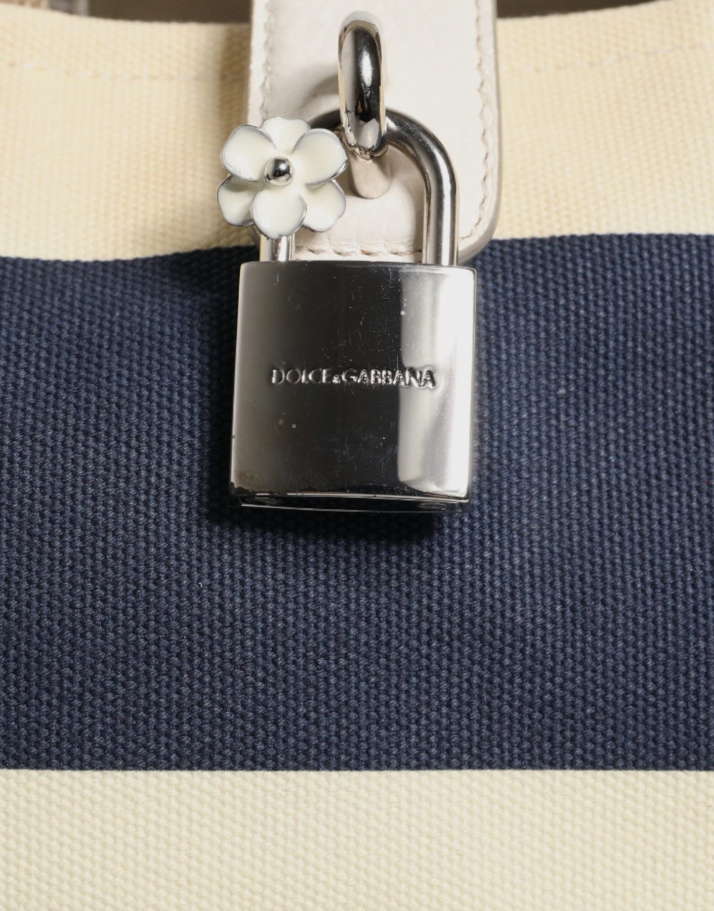 Sac fourre-tout à poignée supérieure en toile rayée blanc bleu marine Dolce & Gabbana