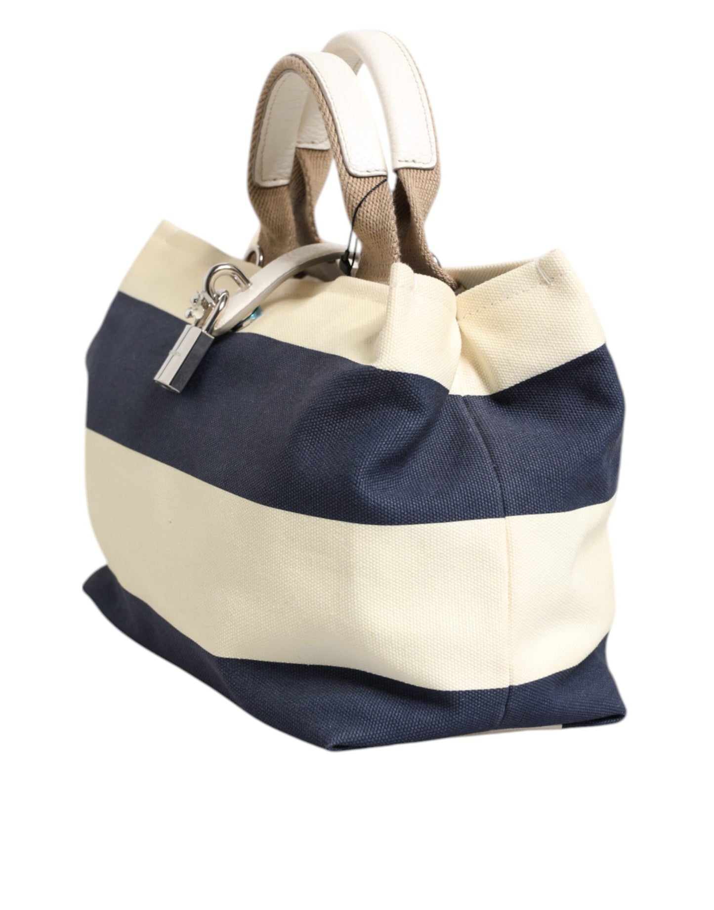Sac fourre-tout à poignée supérieure en toile rayée blanc bleu marine Dolce & Gabbana