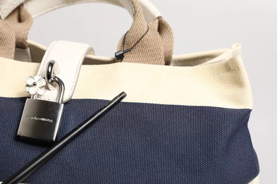 Sac fourre-tout à poignée supérieure en toile rayée blanc bleu marine Dolce & Gabbana