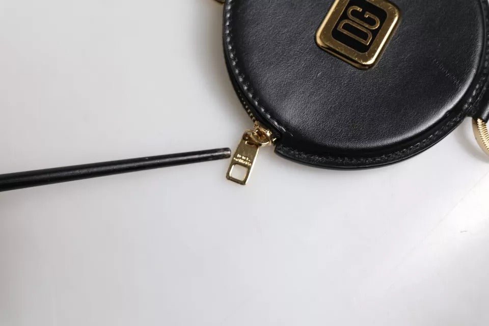 Dolce & Gabbana Zwarte Ronde Leren DG Logo Muntenportemonnee Lanyard Portemonnee