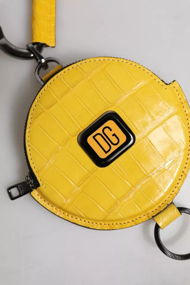 Portefeuille à cordon rond en cuir jaune Dolce & Gabbana avec logo DG