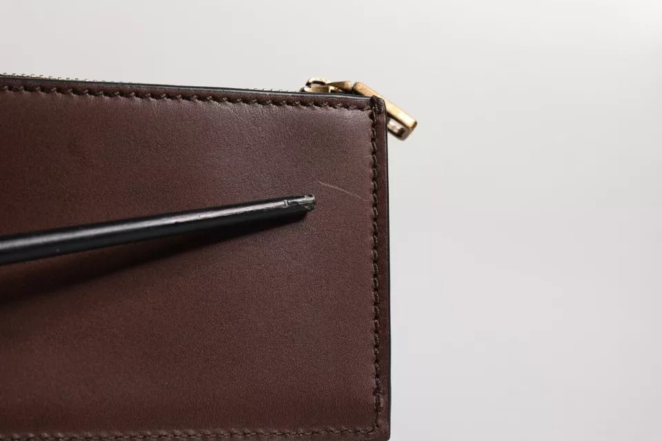 Dolce & Gabbana Bruine Leren Rits Logo Sleutelhanger Portemonnee Sleutelhanger Portemonnee