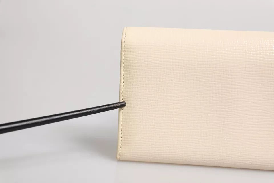 Dolce & Gabbana beige leren drievoudige logo-plaquette kaarthouder portemonnee