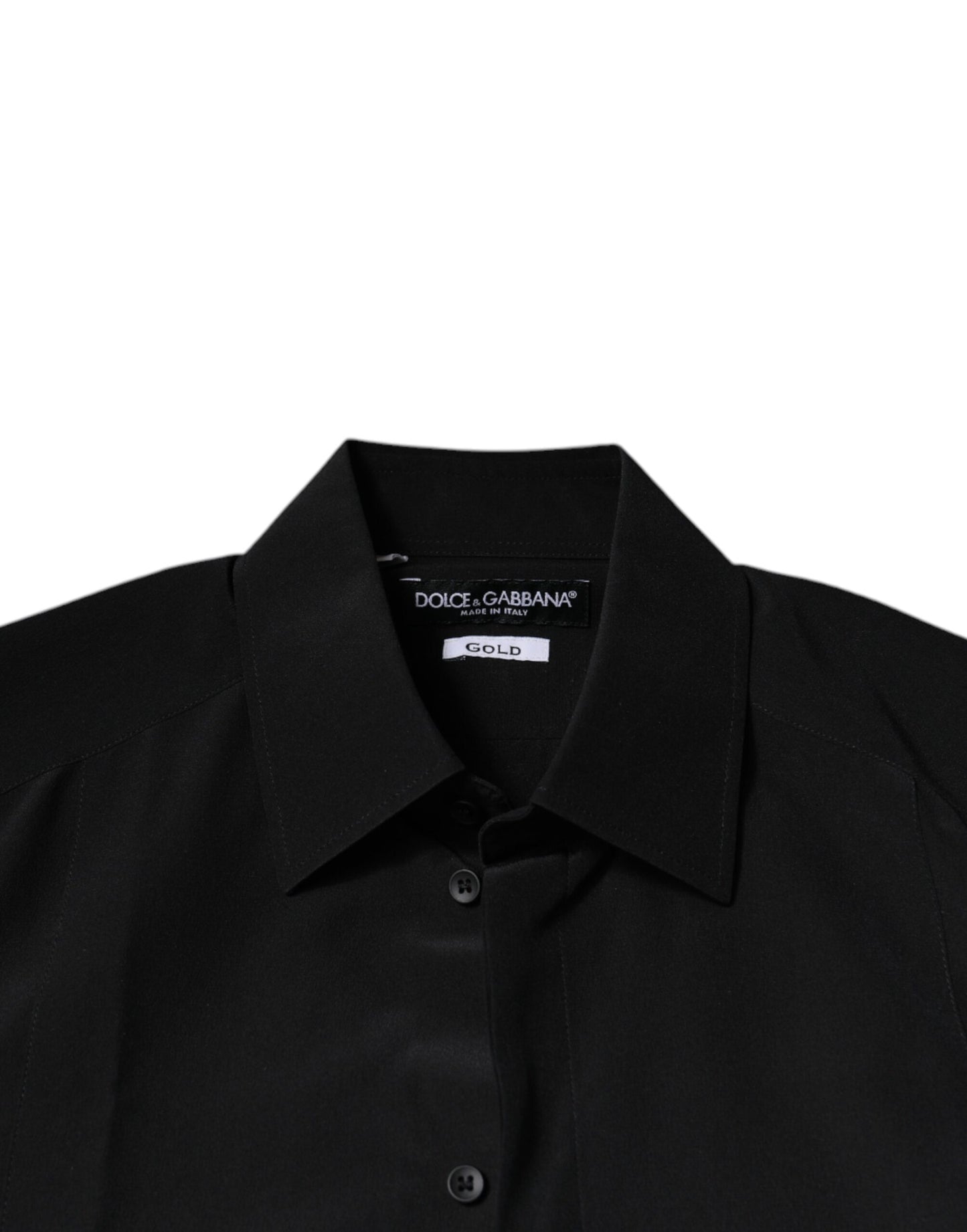 Chemise de cérémonie à manches longues en soie noire avec broderies dorées de Dolce & Gabbana