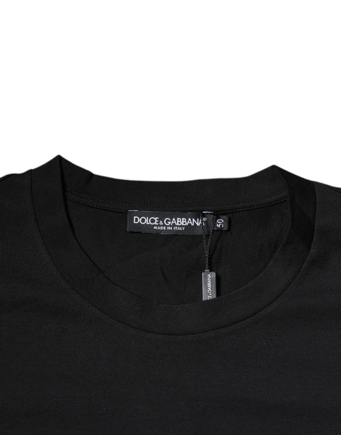 Dolce & Gabbana zwart katoenen T-shirt met DG-logo en ronde hals.