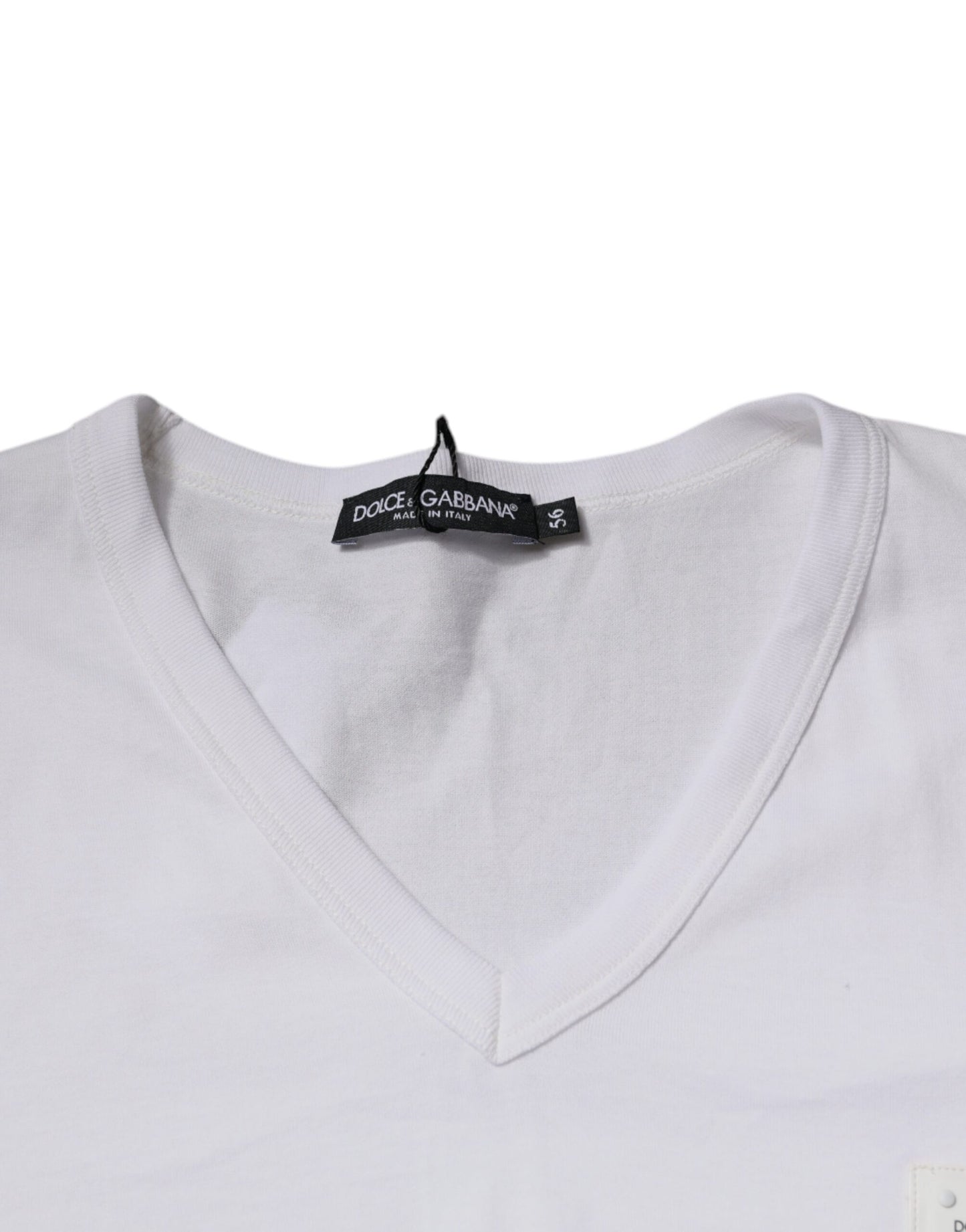 T-shirt à manches courtes à col en V blanc avec logo Dolce & Gabbana