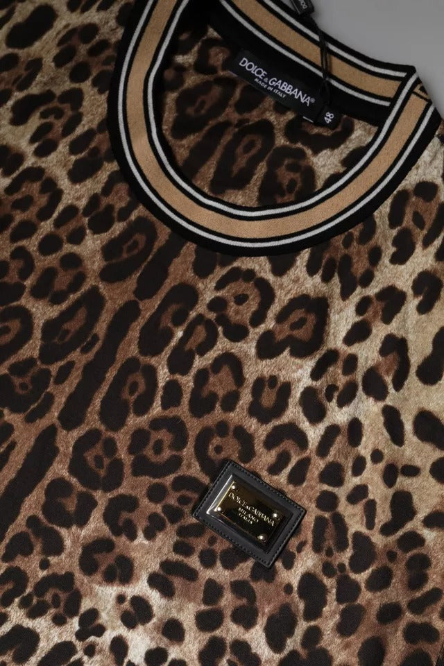 Dolce & Gabbana bruin luipaardprint T-shirt met ronde hals en korte mouwen