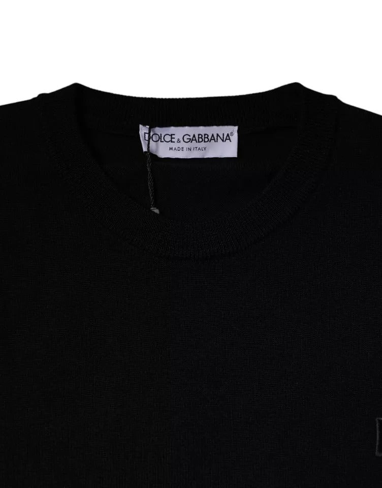 Pull en laine à col rond noir avec logo Dolce & Gabbana