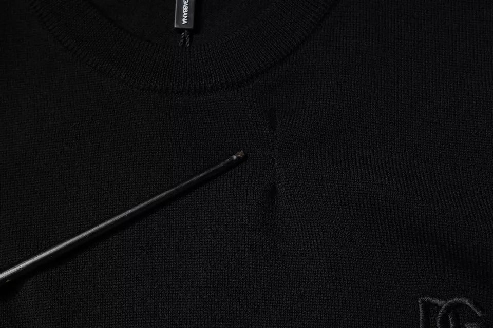 Dolce & Gabbana Zwarte Logo Wol Crew Neck Pullevertrui