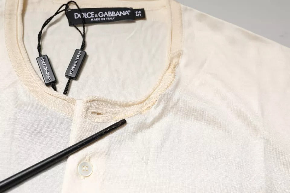 Dolce & Gabbana Off White Zijden Crew Neck Henley T-shirt