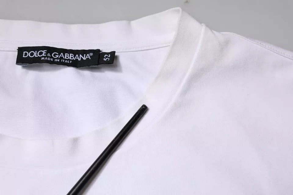 T-shirt à col rond blanc avec logo brodé de Dolce & Gabbana