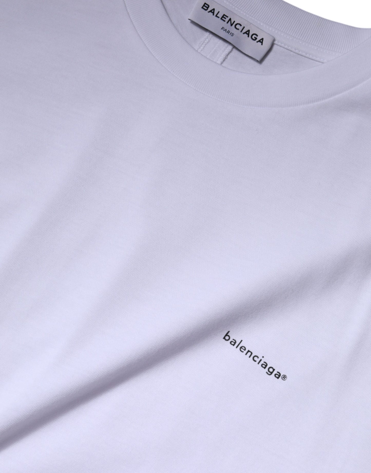 T-shirt à manches courtes en coton avec col rond et logo blanc de Balenciaga